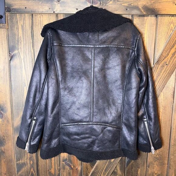 Avec Les Filles Motorcycle Faux Shearling Biker Jacket - Picture 3 of 5